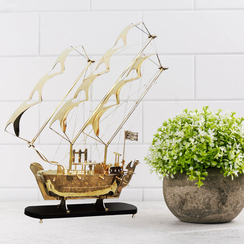 Brass Ship With Wooden Base Big 23.24kg